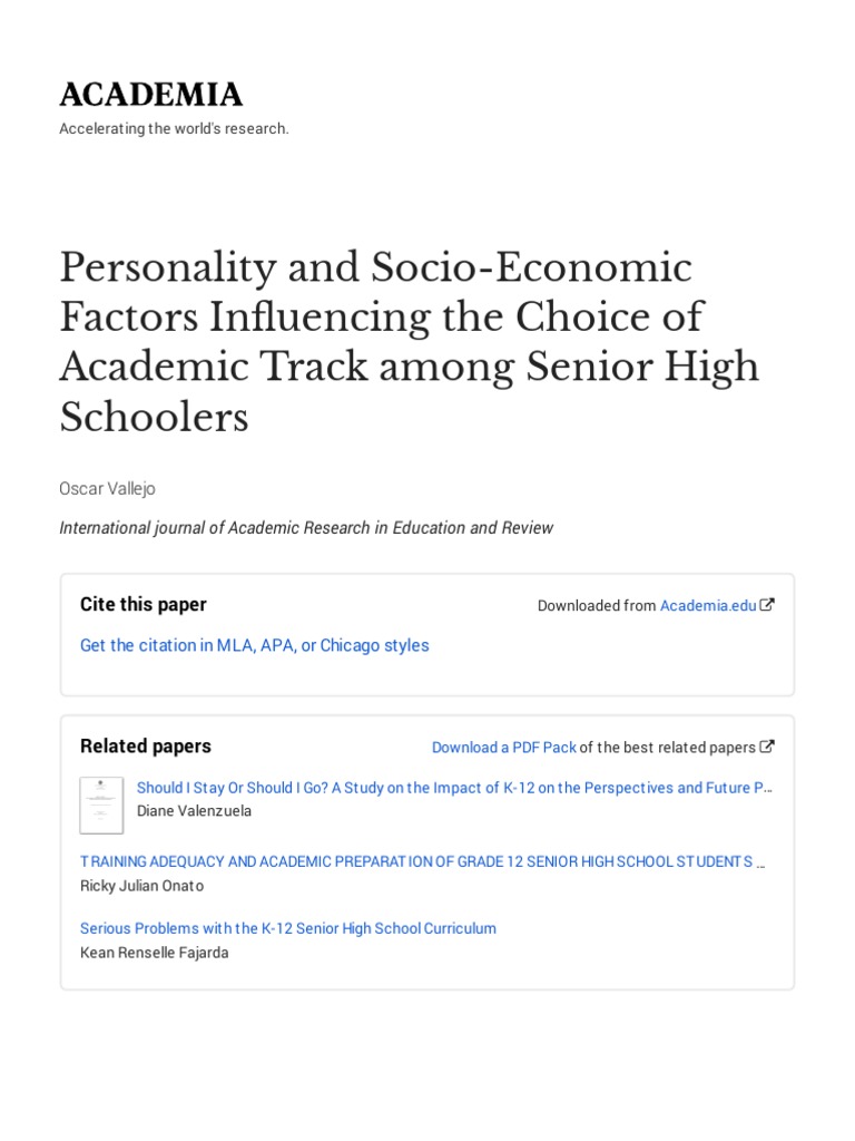 Personality and Socio-Economic Factors in Uencing The Choice of ...