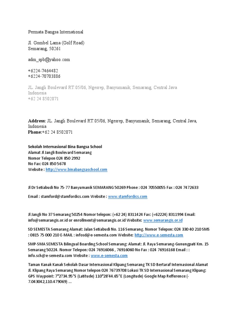 Sekolah Internasional di Semarang | PDF