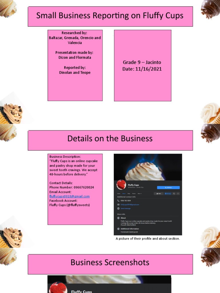 Small Business Reporting On Fluffy Cups: Grade 9 - Jacinto Date: 11/16 ...