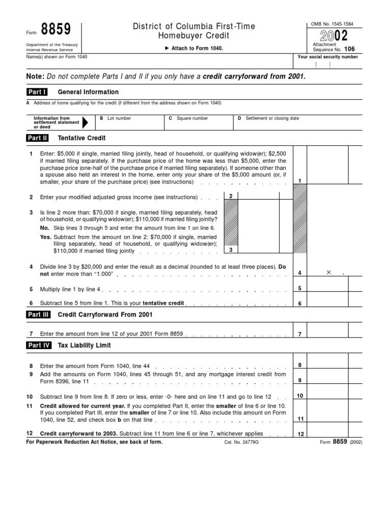 DC First-Time Homebuyer Credit Form 8859 | PDF