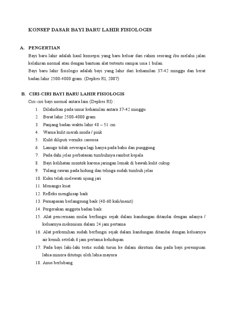 Konsep Dasar Bayi Baru Lahir Fisiologis | PDF
