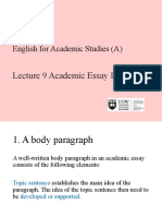 CGE 1000 English For Academic Studies (A) : Lecture 9 Academic Essay III