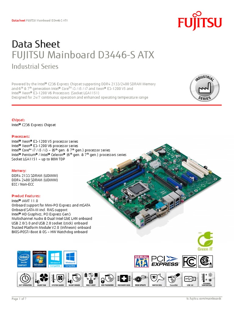 FUJITSU Mainboard D3446-S ATX: Data Sheet | PDF | Bios | Booting FUJITSU Mainboard D3446-S ATX: Data Sheet | PDF | Bios | Booting
