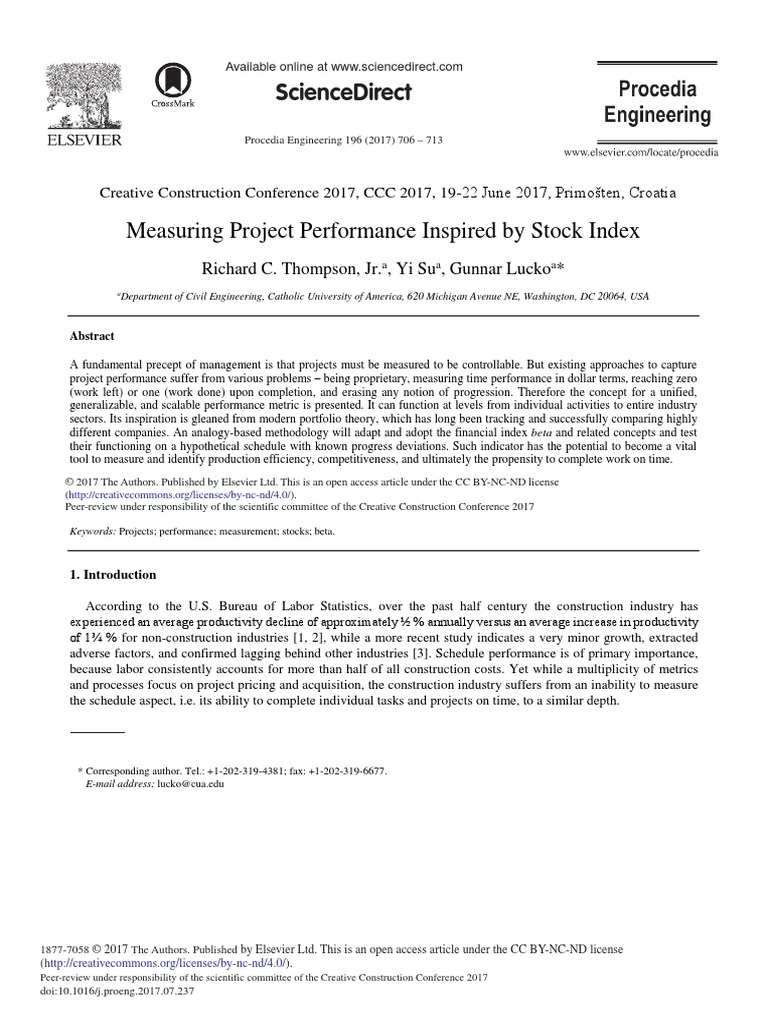 Measuring Project Performance Inspired by Stock Index Sciencedirect