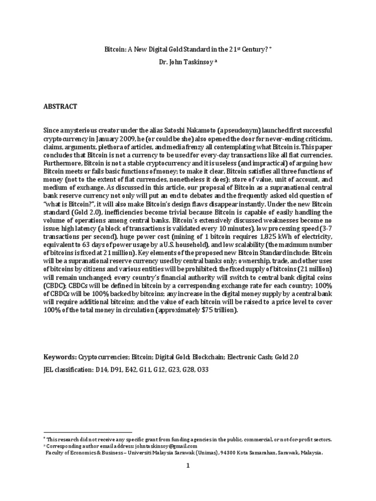 Bitcoin: A New Digital Gold Standard in The 21st Century? | PDF | Bitcoin |  Gold
