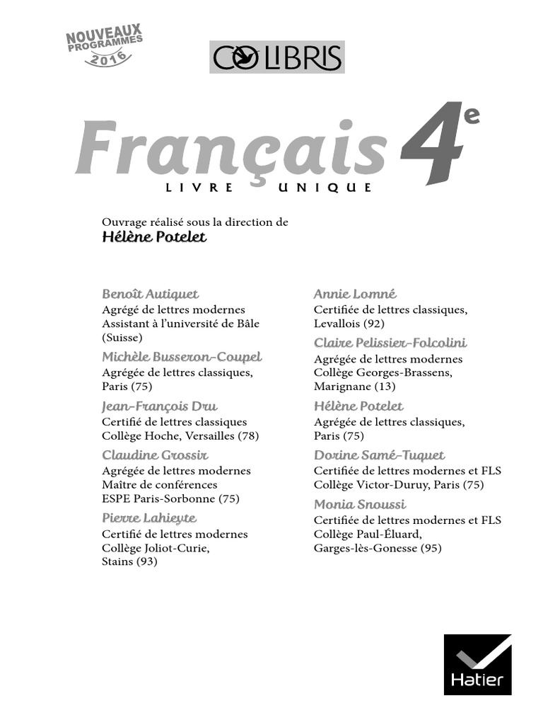 Manuel De Maths 6eme Hatier Corrigé Pdf Colibris 4e LDPPDF | PDF | Phrase | Sujet (Grammaire)