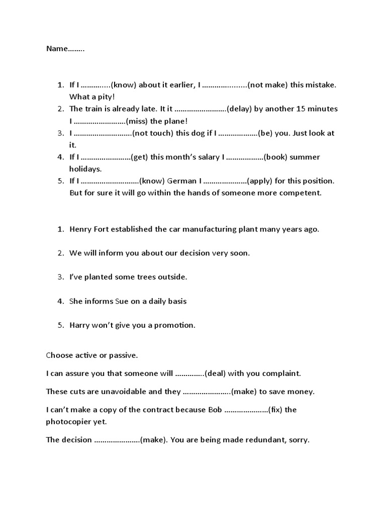 Passive Conditionals PP PPC Short Test | PDF | Language Arts ...