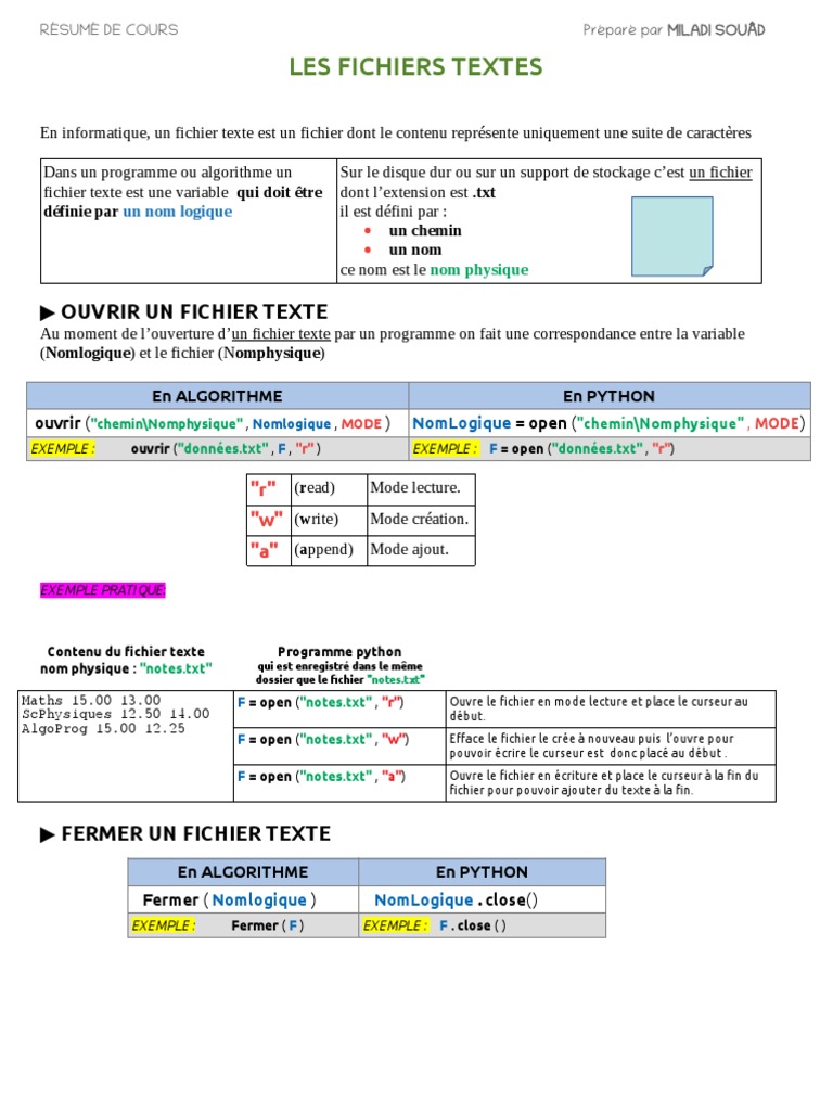 Manipulation de fichiers texte en Python | PDF | Fichier informatique ...