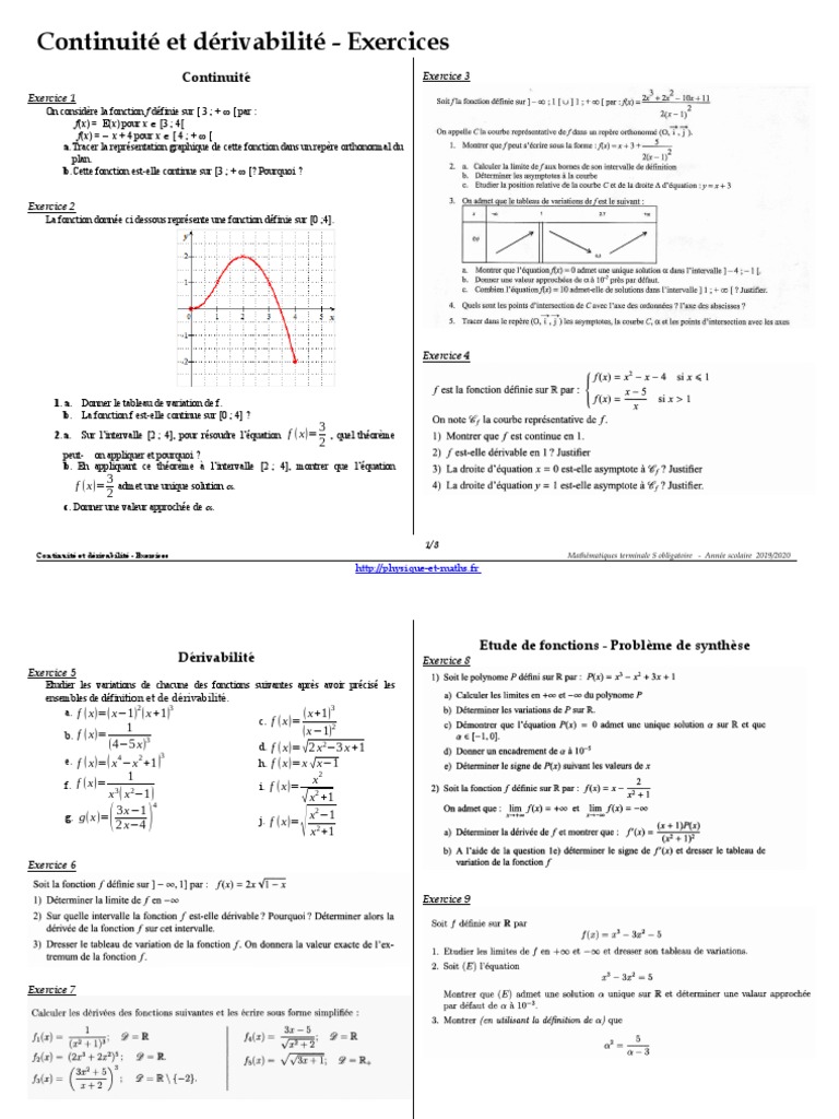 Chapitre3 Continuite Derivabilite Etude Fonctions | PDF | Fonction ...