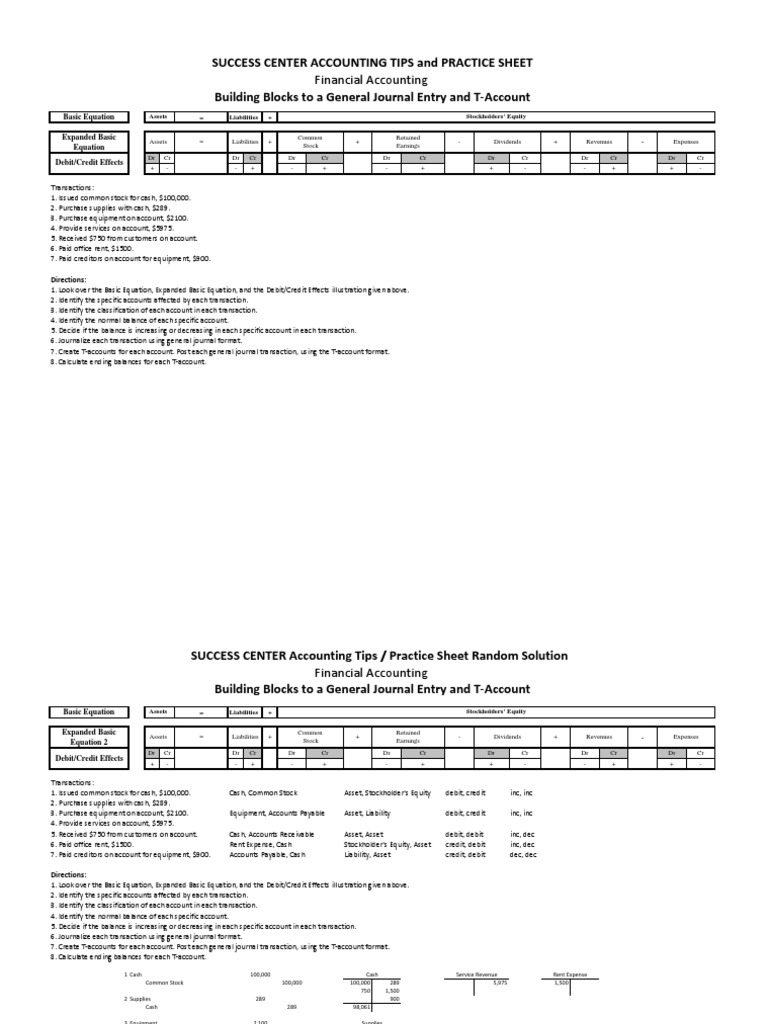 Success Center Accounting Tips and Practice Sheet Building Blocks To A