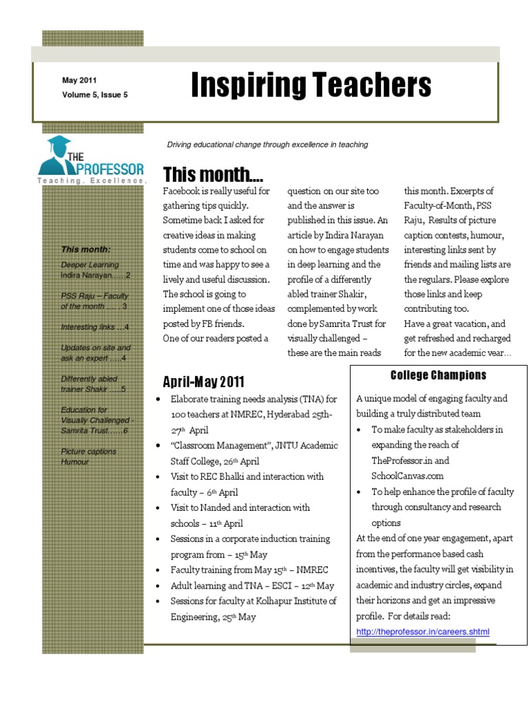 Inspiring Teachers: This Month | PDF | Curriculum | Teachers