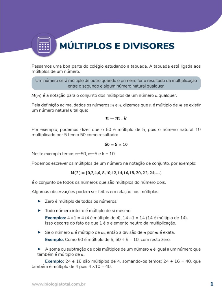 Múltiplos e Divisores | PDF | Número primo | Divisão (Matemática)
