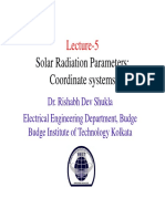 Solar Radiation Parameters: Coordinate Systems: Lecture-5