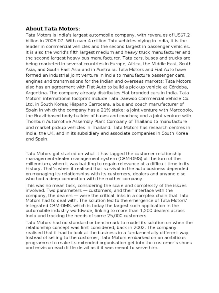 CRM of Tata Motors | Download Free PDF | Business