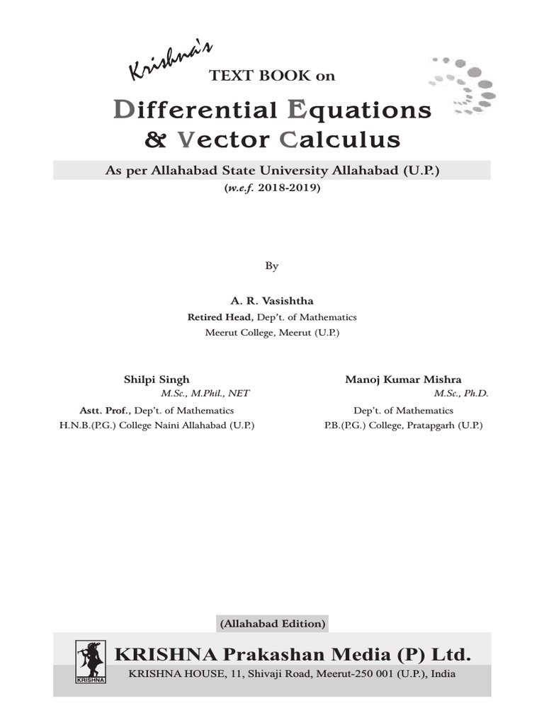Differential Equations and Vector Calculus PDF Equations Ordinary