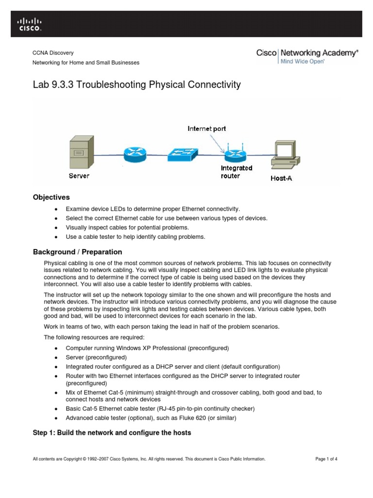 Lab 9.3.3 Troubleshooting Physical Connectivity | PDF | Router ...