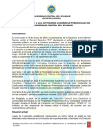 Retorno Paulatino A Las Actividades Académicas Presenciales en La Universidad Central Del Ecuador