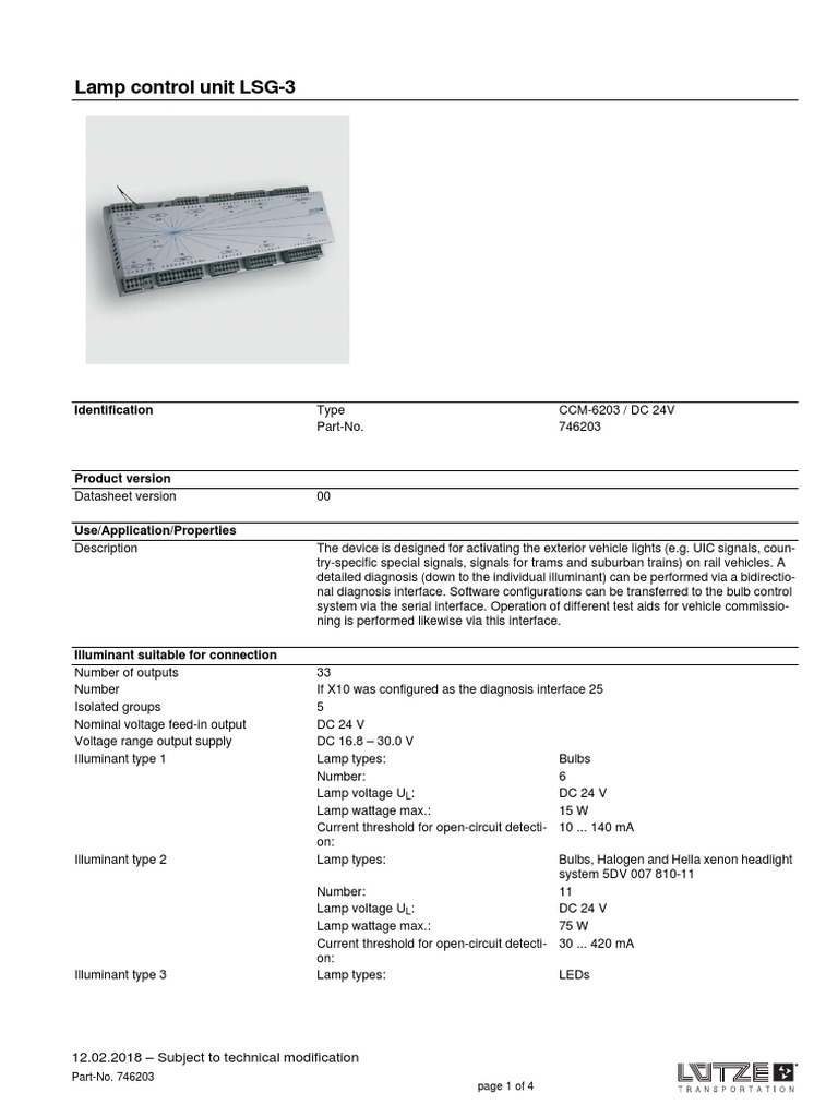 Lamp Control Unit LSG-3 Datasheet | PDF | Insulator (Electricity ...