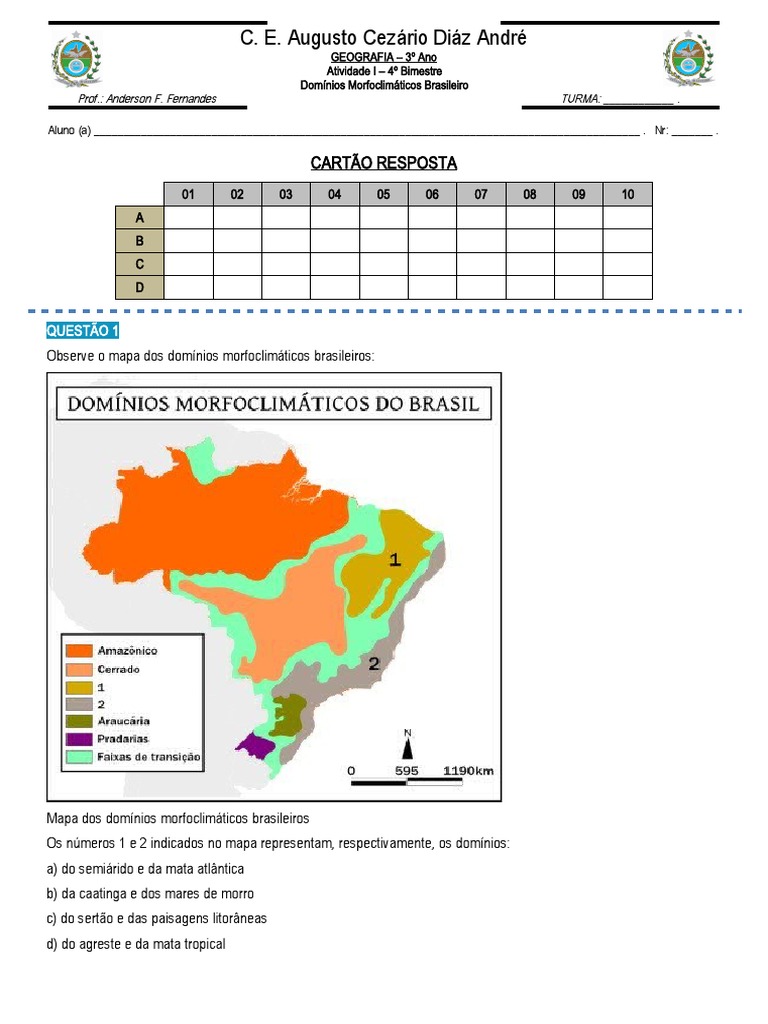 Atividades sobre Domínios Morfoclimáticos 7º Ano | PDF | América do Sul ...