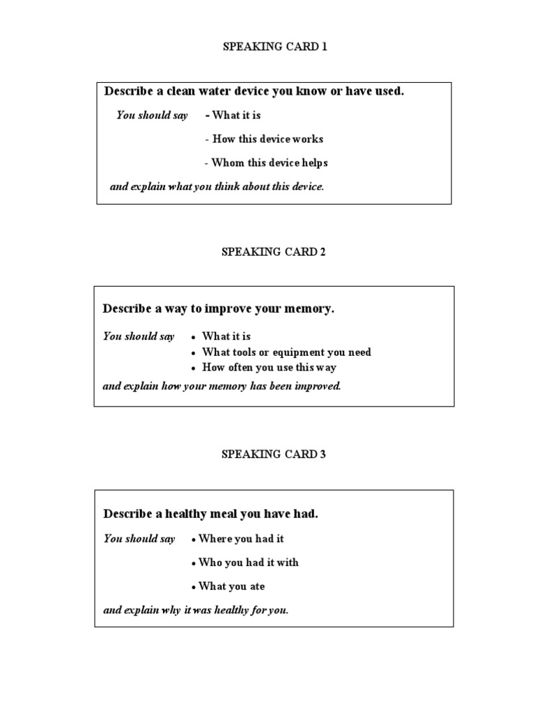 Speaking Cards for Language Practice | PDF