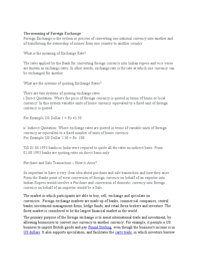 The meaning of foreign exchange pdf foreign exchange market