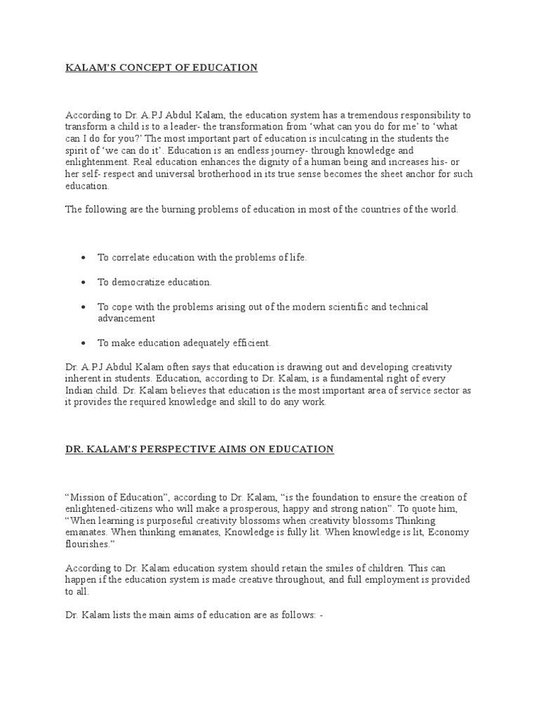 Dr. Kalam's Vision for Education | PDF | Creativity | Entrepreneurship