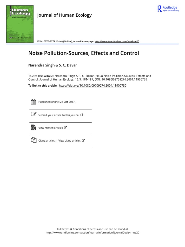 Noise Pollution-Sources Effects and Control | PDF | Hearing Loss ...
