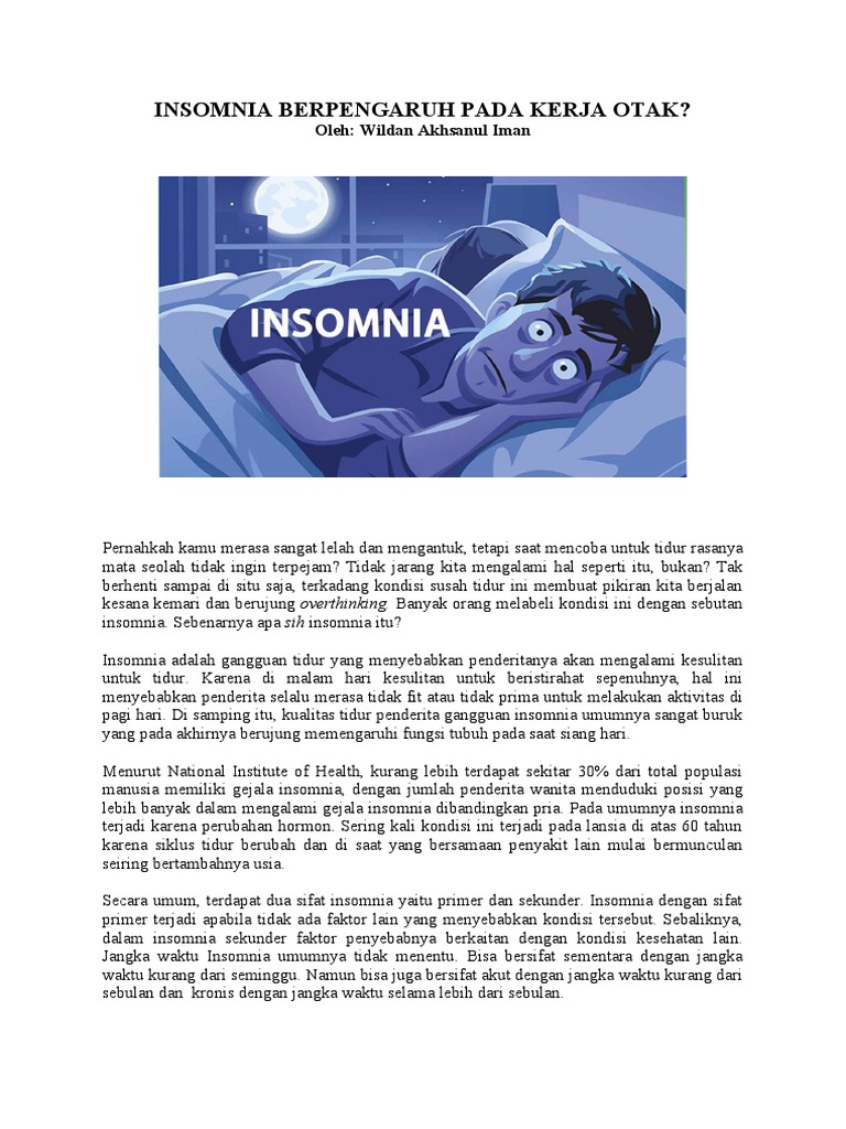 Pengaruh Insomnia pada Fungsi Otak | PDF | Pengembangan Diri ...