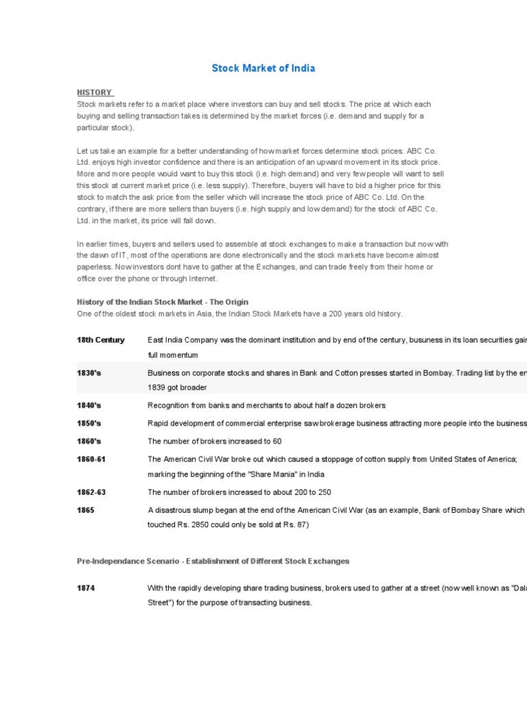 History of the Indian Stock Market | PDF | Preferred Stock | Stocks
