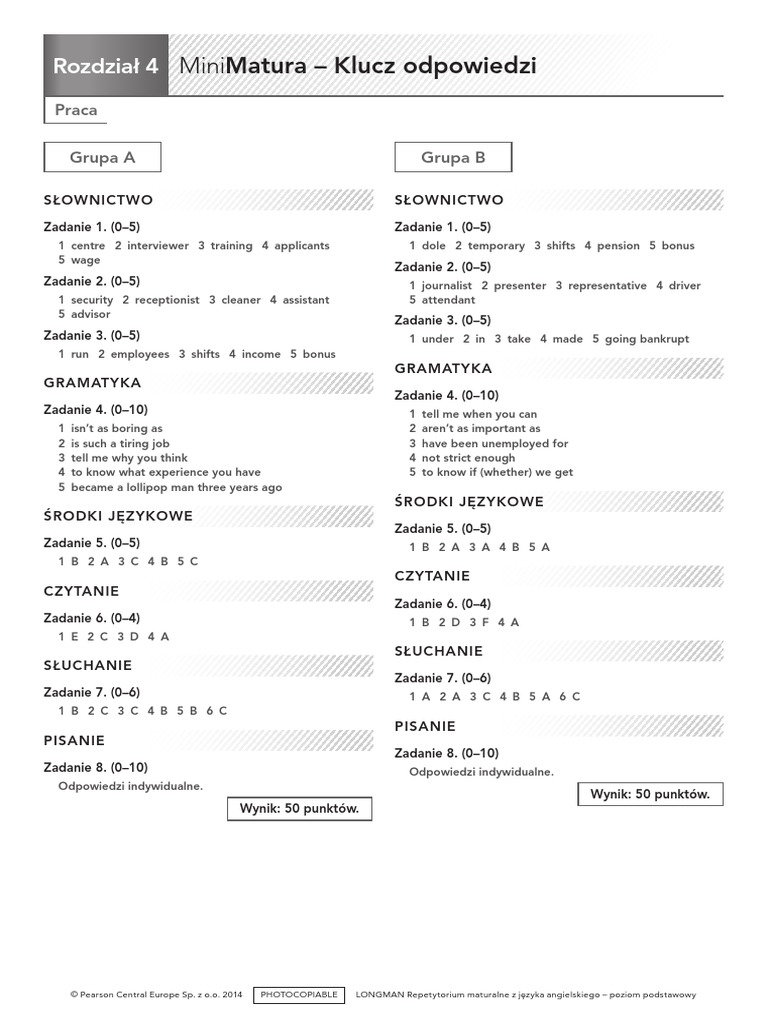 Unit 4 Test A Odpowiedzi Klasa 4