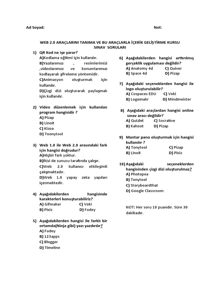 Web 2.0 Araçları Soruları | PDF