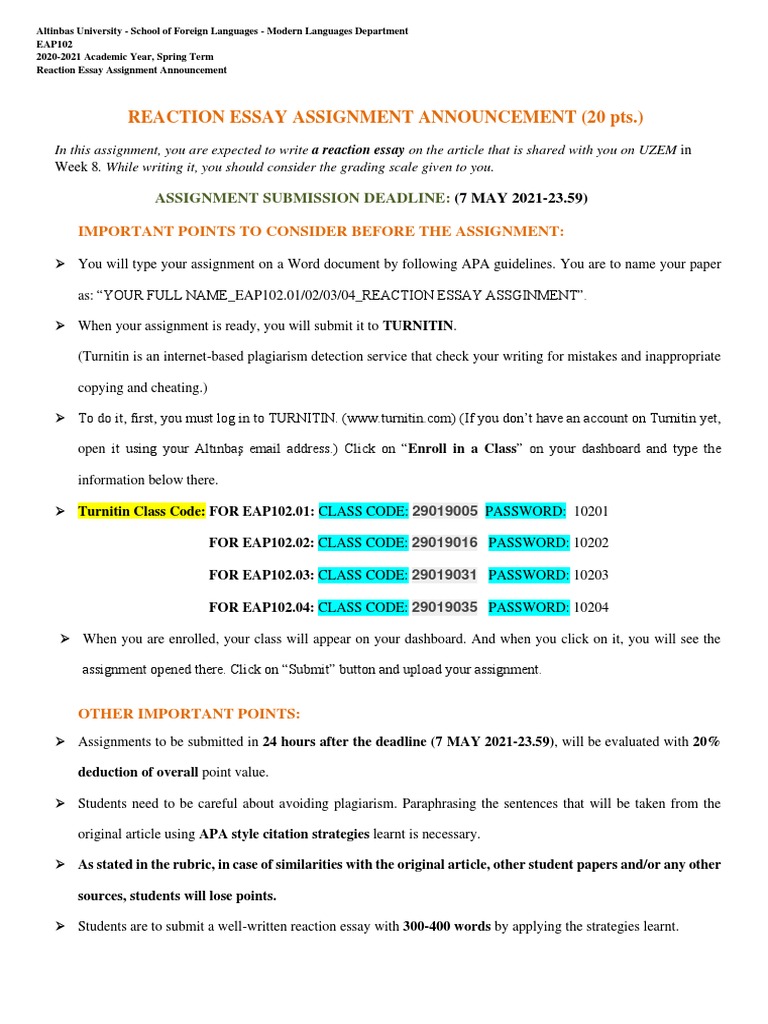 Eap102 - Reaction Essay Assignment Announcement | PDF | Technology ...