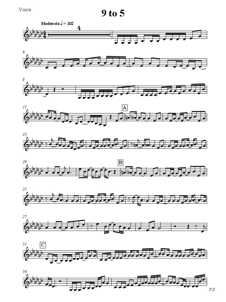 9 to 5 Sheet Music for Voice | PDF