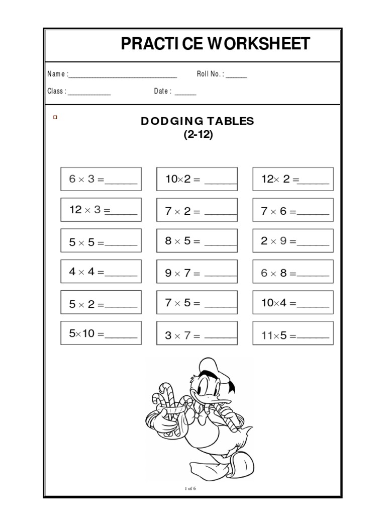 Dodging Tables Practice Worksheet 2-12 | PDF | Technology & Engineering