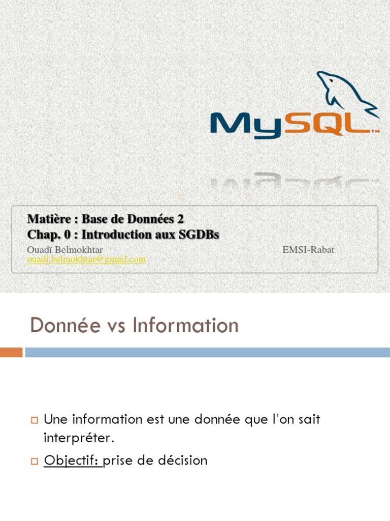Introduction à MySQL et SGBD | PDF | SQL | Bases de données