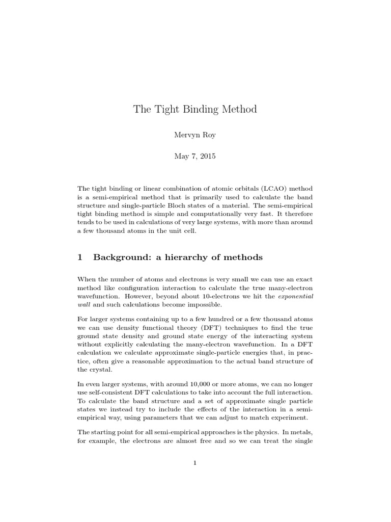 Tight Binding Method Overview | PDF | Computational Chemistry | Density ...