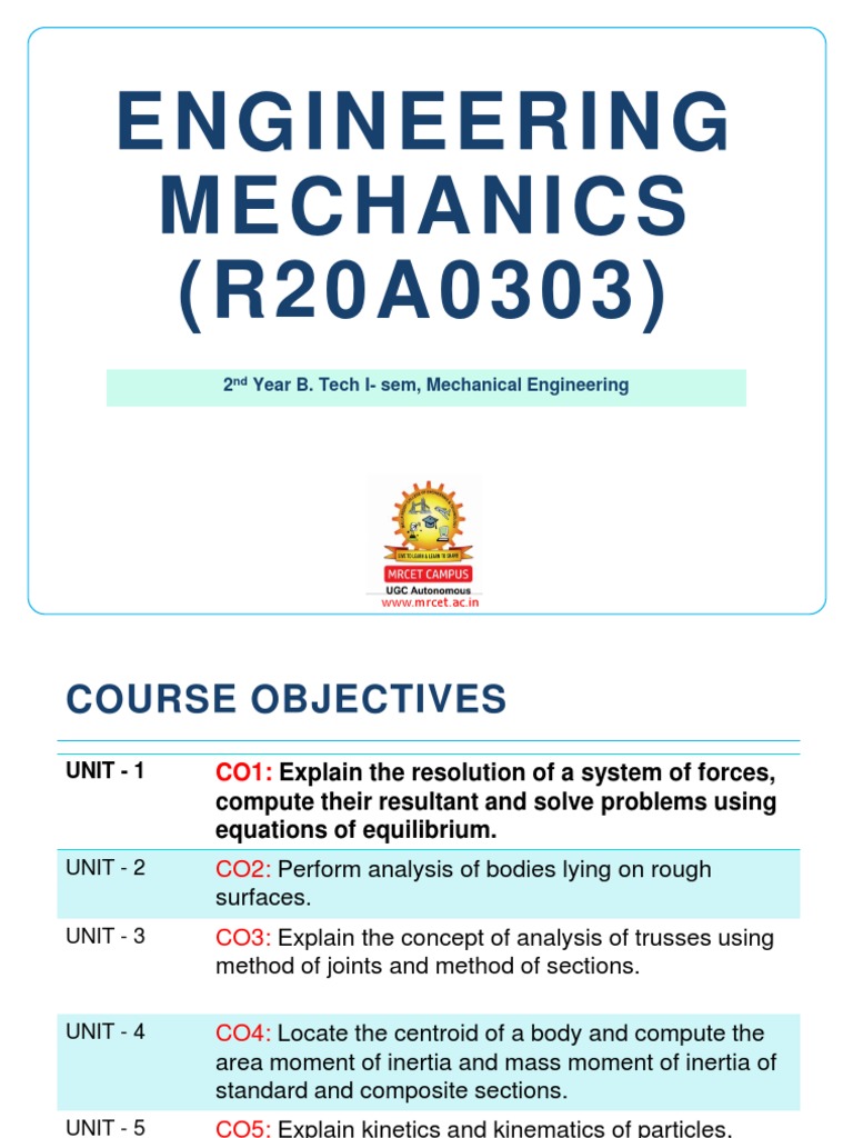 Engineering Mechanics Course Overview | PDF | Friction | Force