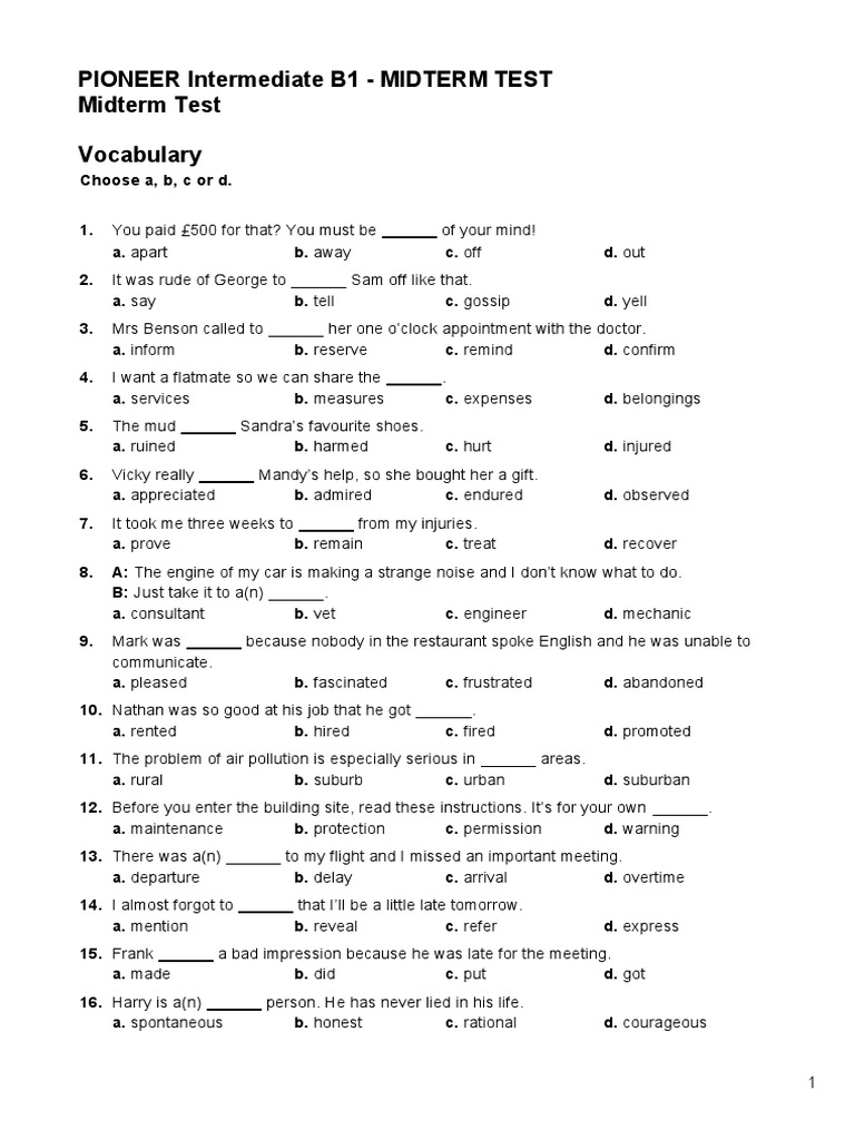 Pioneer B1 Midterm Test Guide | PDF | Dolphin
