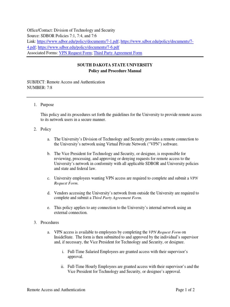 VPN Access Policy for SDSU | PDF | Virtual Private Network | Computer ...