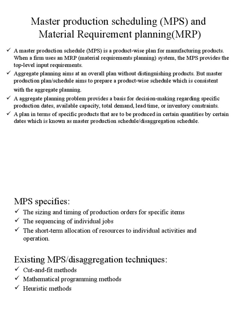 Master Production Scheduling (MPS) and MRP 1 PDF Scheduling