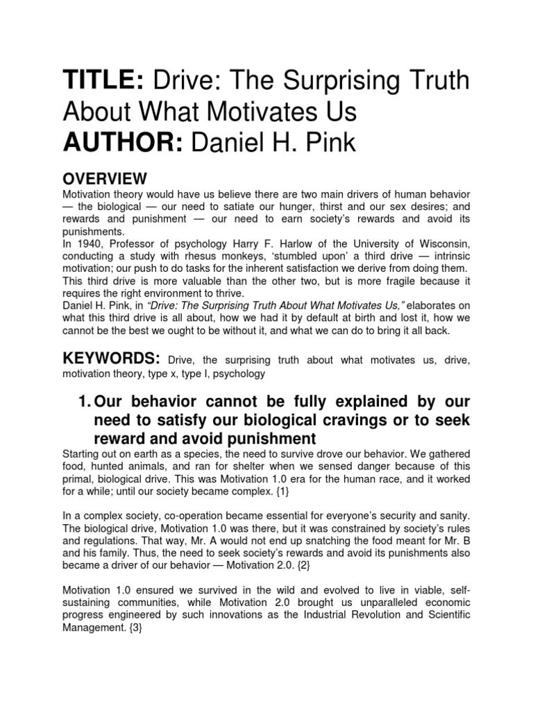 Summary Drive, The Surprising Truth About What Motivates Us Daniel H