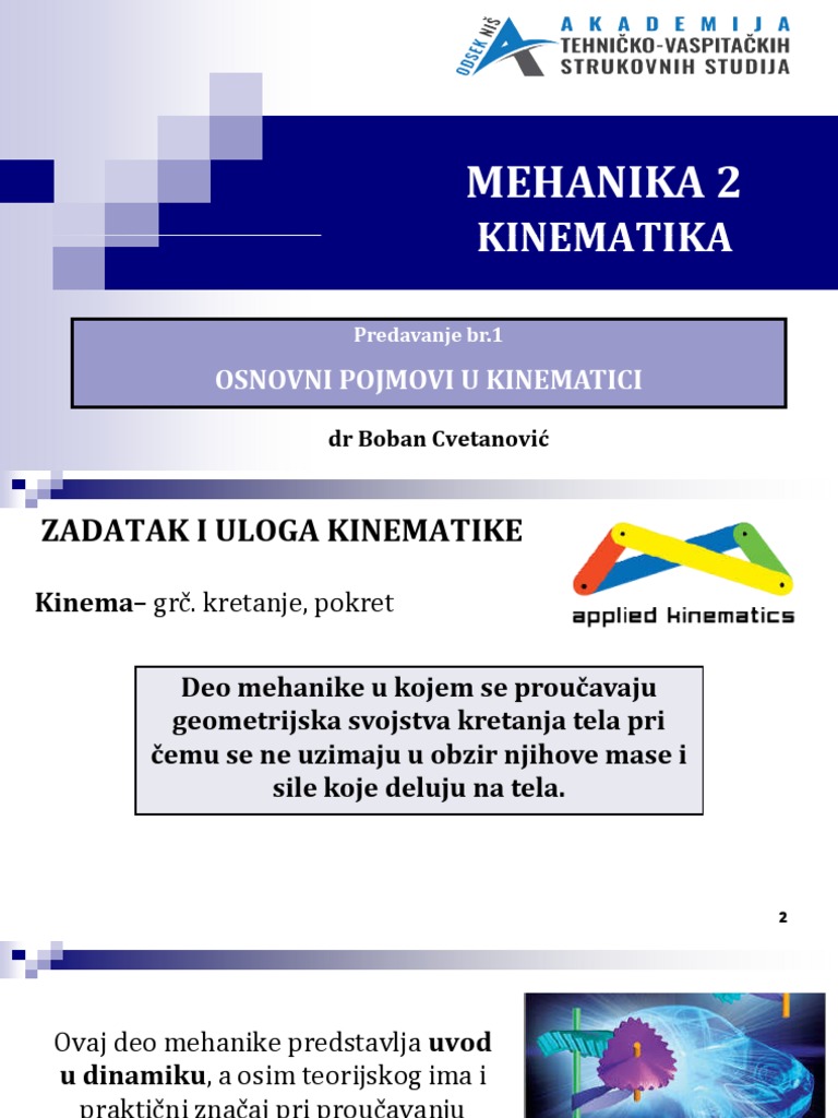 1 - Kinematika - Osnovni Pojmovi - 2020-21 | PDF