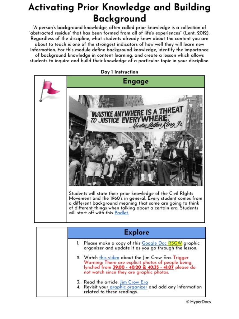 Activating Prior Knowledge and Building Background 1 PDF Knowledge