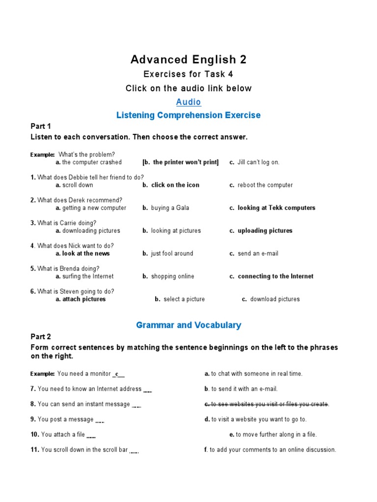 Advanced English 2: Exercises For Task 4 Click On The Audio Link Below ...