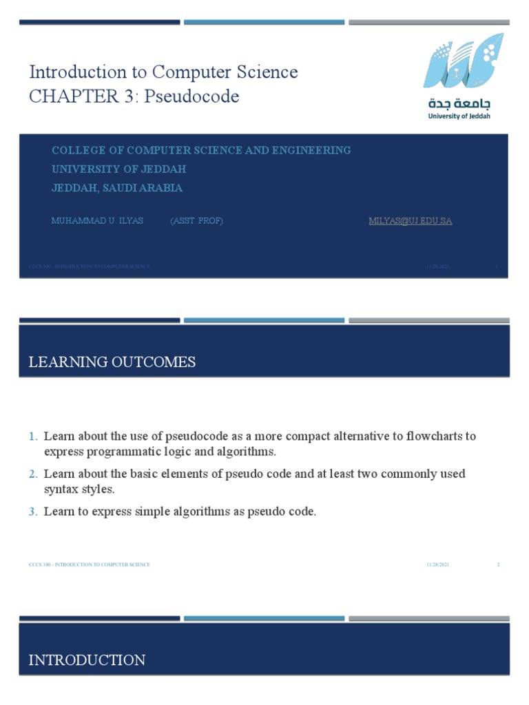 Introduction To Computer Science CHAPTER 3: Pseudocode | PDF | Software ...
