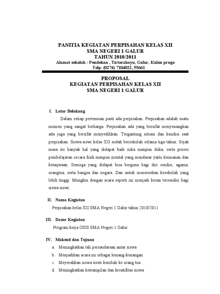 Contoh Proposal Kegiatan Sekolah Perpisahan Siswa Siswi Kelas Xii