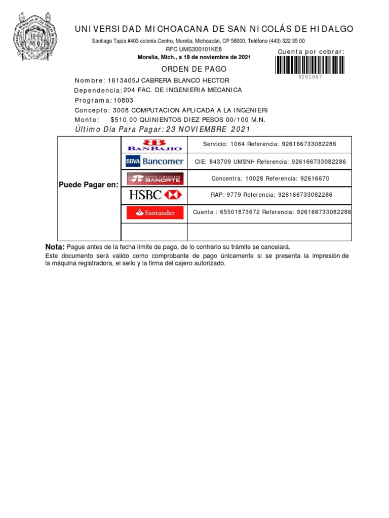 Orden de Pago 1 Hector Cabrera Blanco | PDF | Finanzas y dinero