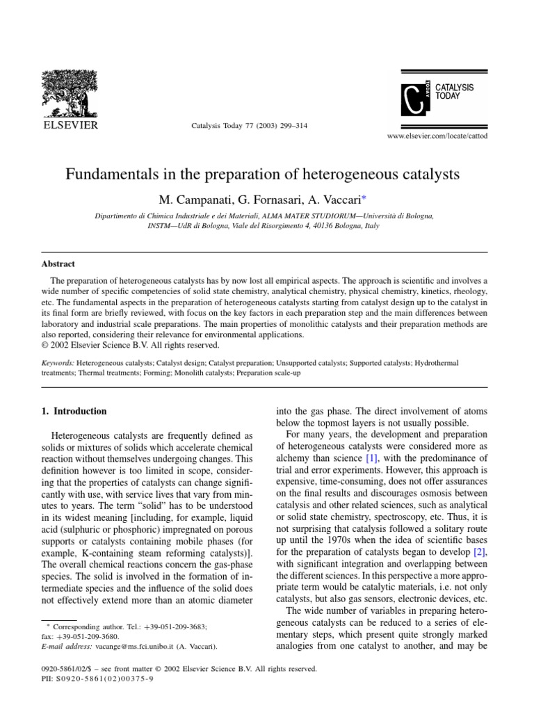 Fundamentals in Preparation of Heterogeneous Catalysts | PDF ...