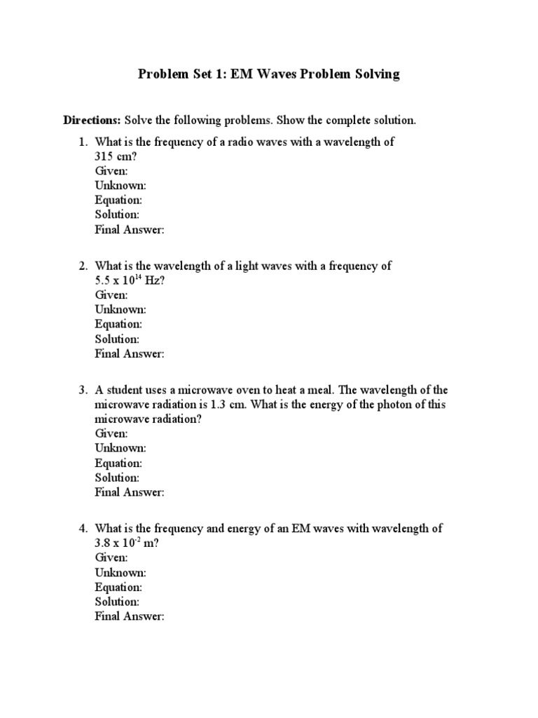 EM Waves Problem Set Solutions | PDF