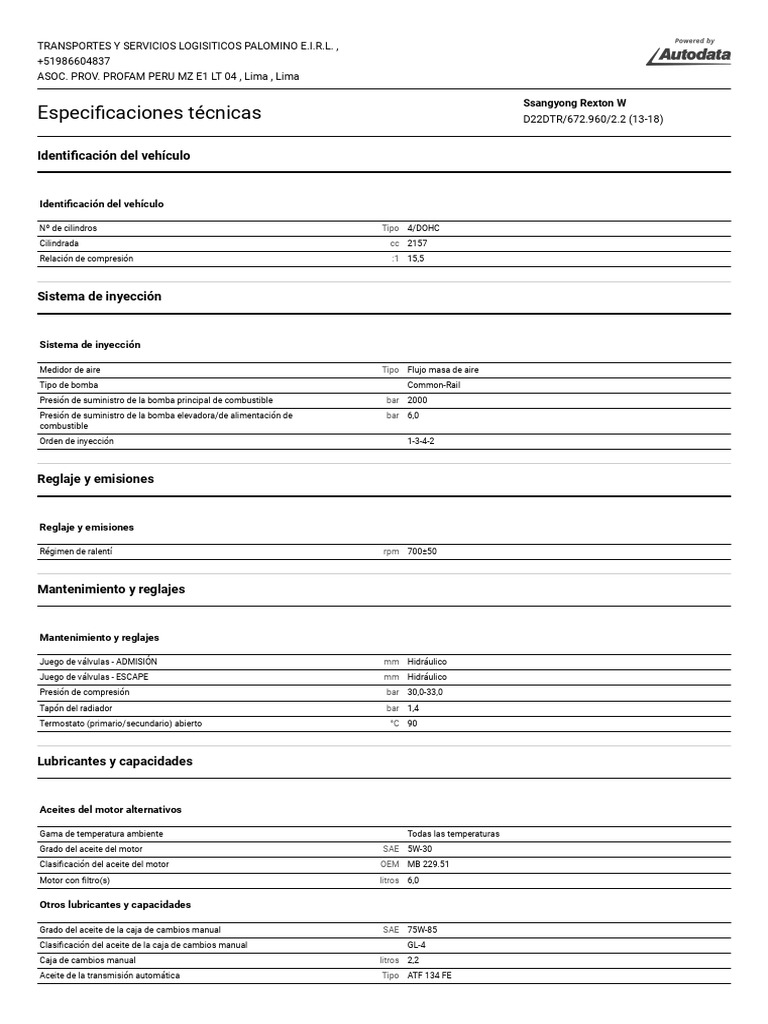 Especificaciones Técnicas - Autodata | PDF | Inyección de combustible ...